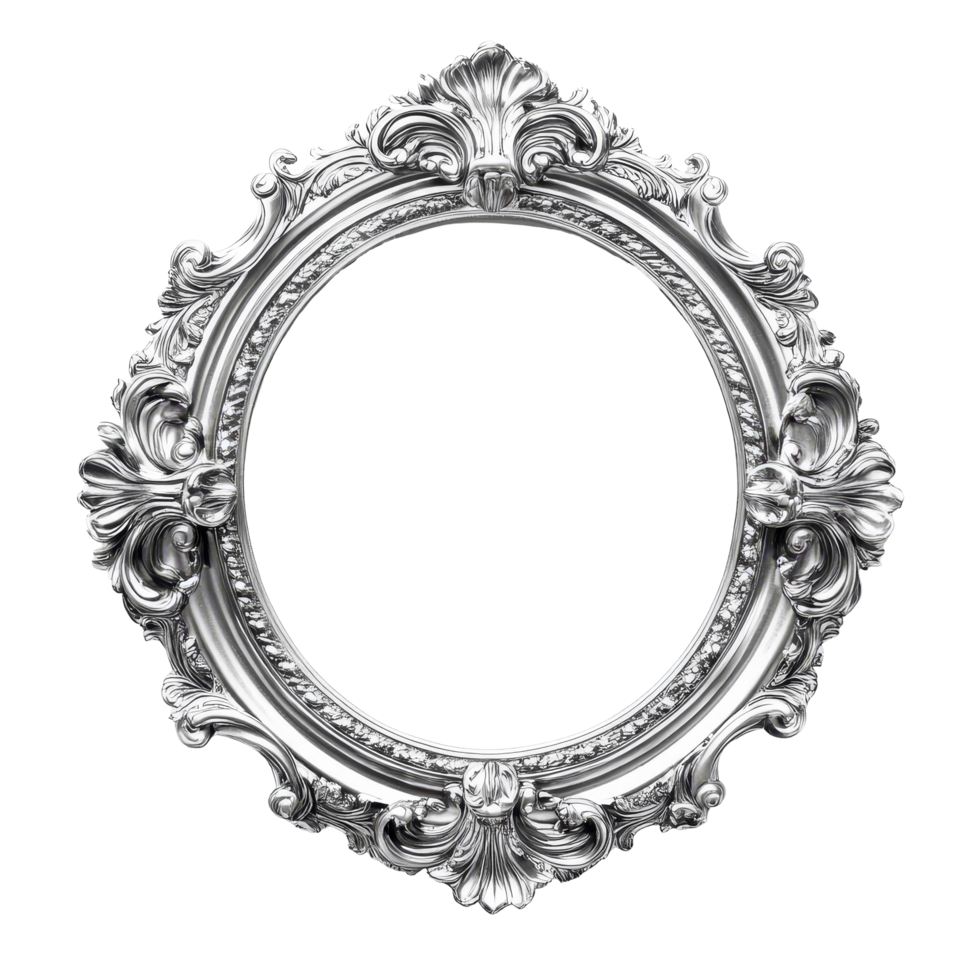 A vintage silver frame rests elegantly against a pristine transparent background, ideal for displaying cherished memories, Vintage silver frame on transparent background png