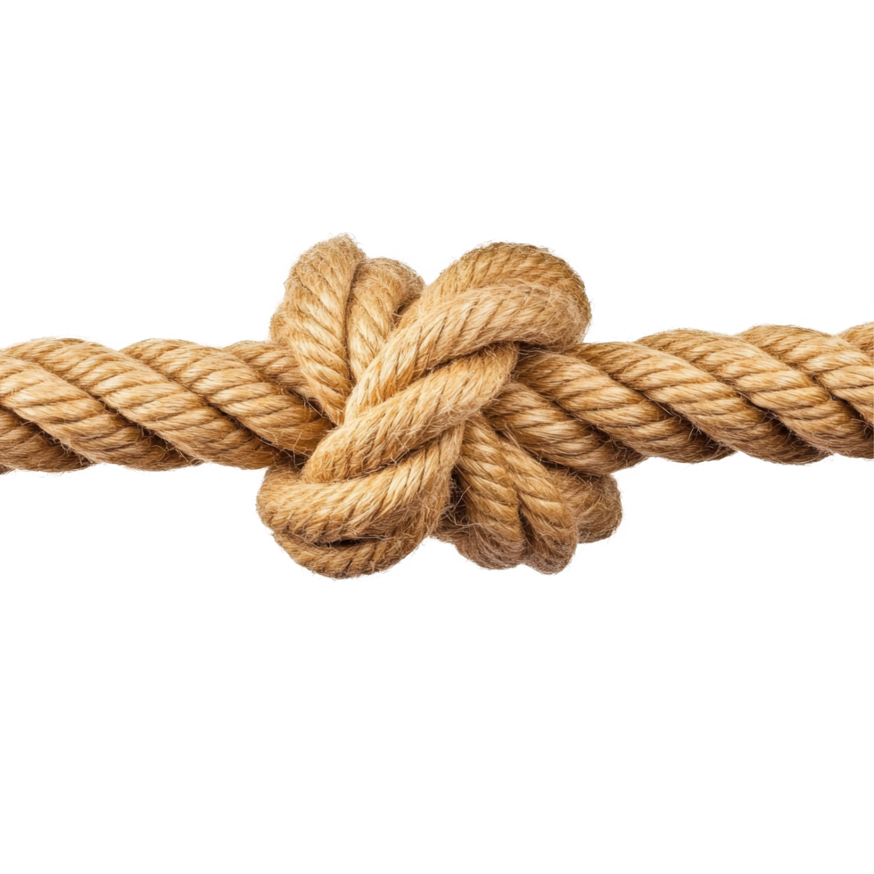 Rope tied with a knot, showcasing craftsmanship and strength against a clean transparent background, rope with knot isolated on transparent background png