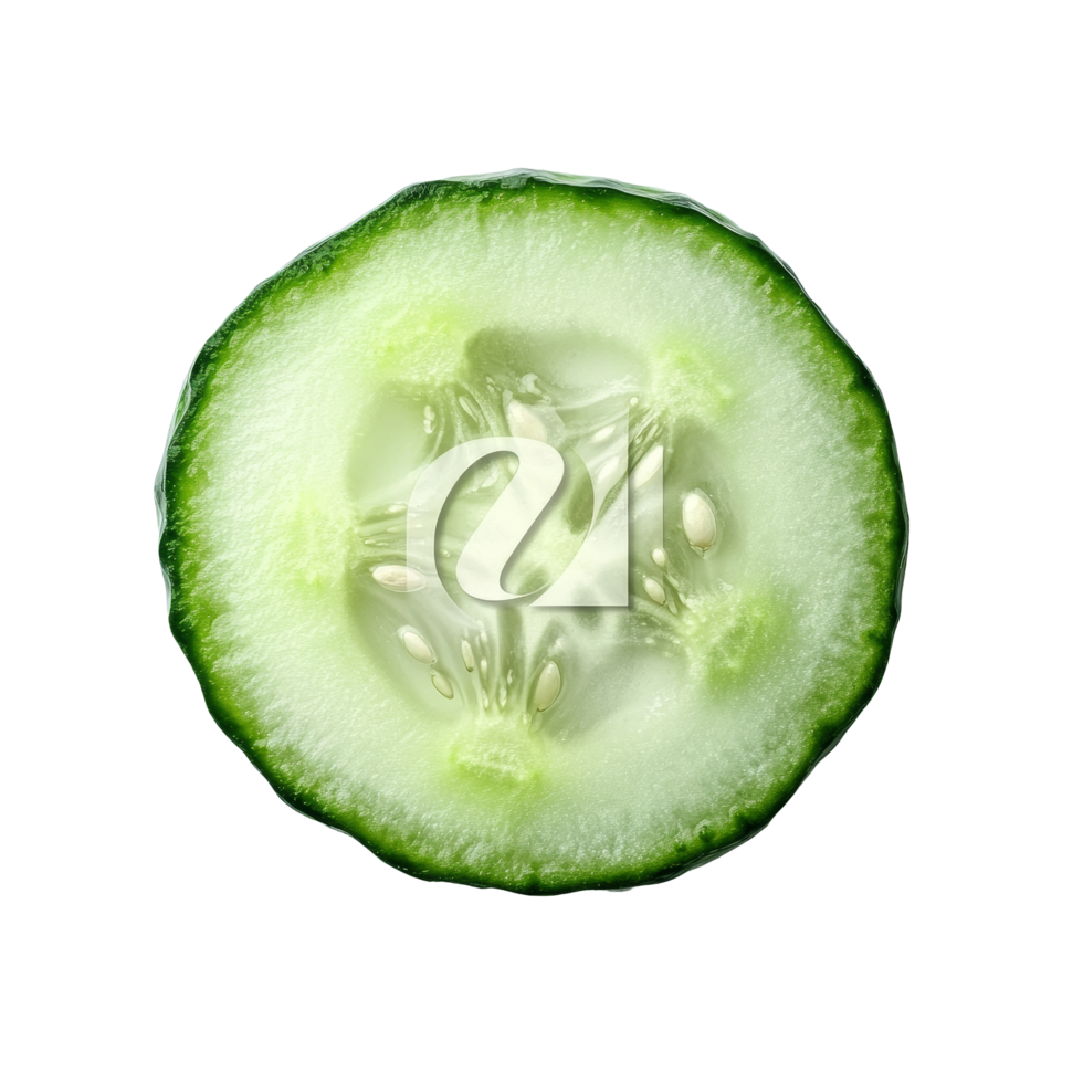 Fresh cucumber slice isolated on transparent background showcasing its crisp texture and natural color, Cucumber slice isolated on transparent background png