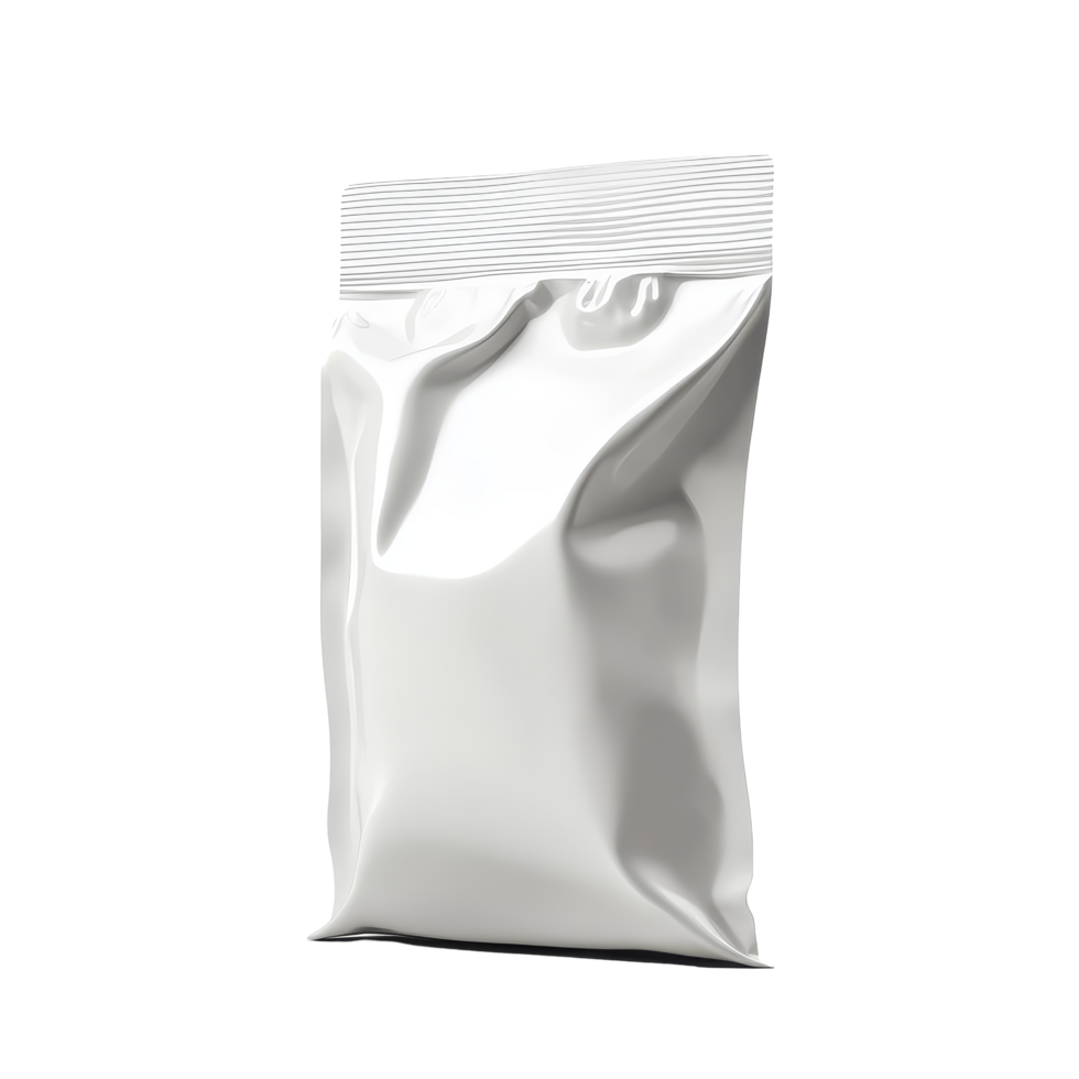 Blank snack packaging with a smooth surface displayed from the side on a transparent background for product design purposes, Side view of blank snack packaging isolated Stock Illustration png