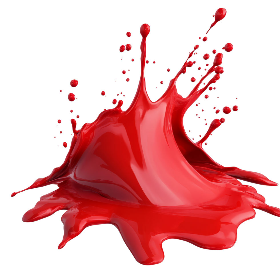 Dynamic red paint splash in motion creating an artistic display on a clean transparent background, Dynamic Red Paint Splash in Motion on transparent background png