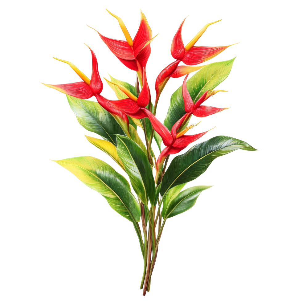 Bright heliconia floral bouquet with vibrant red and yellow flowers against a soft background, heliconia Flowers Floral Bouquets flowers with transparent background png