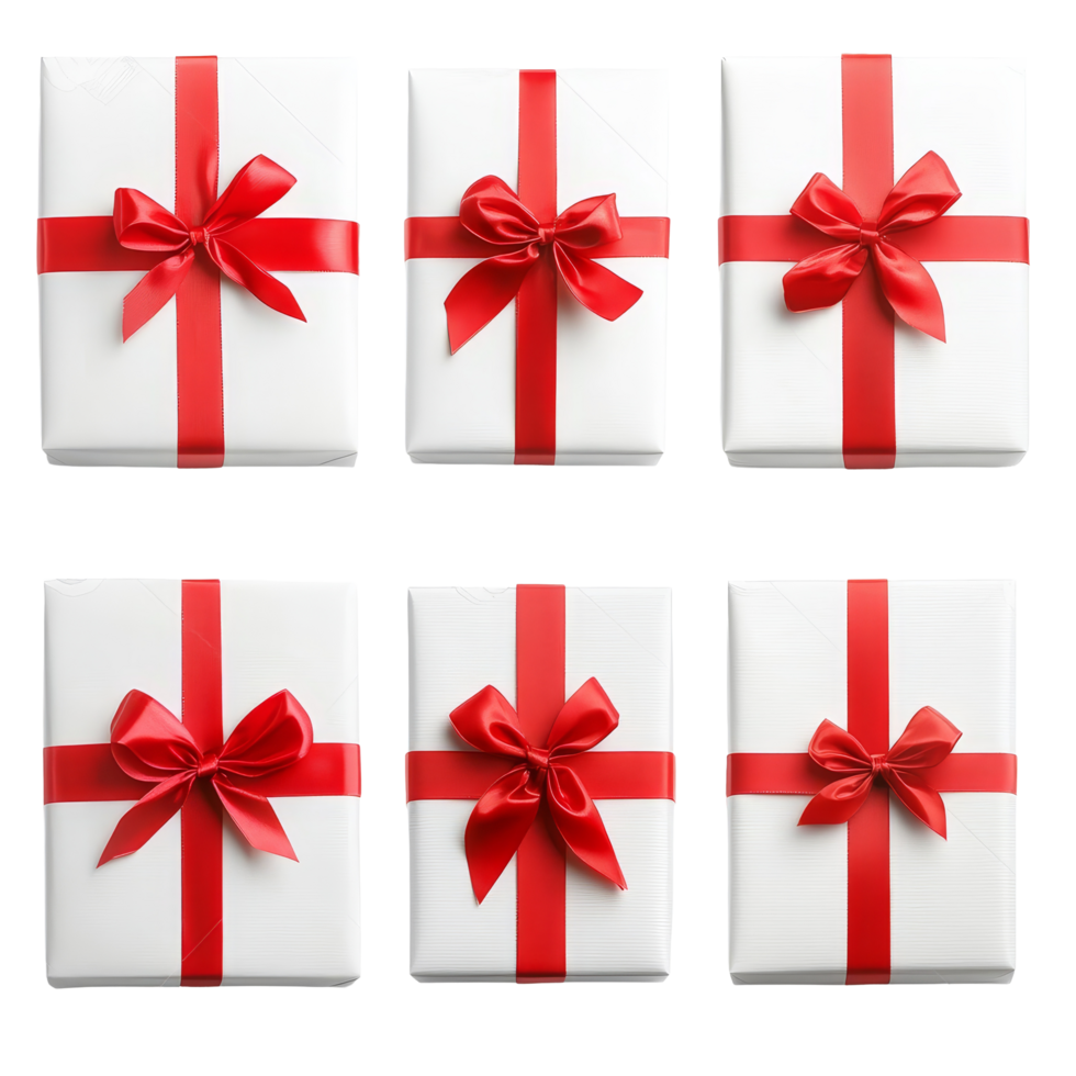 Elegant transparent gift boxes with red bows arranged beautifully on a clean transparent background perfect for festive occasions, Red opened gift box with group of transparent gift boxes isolated on transparent background png
