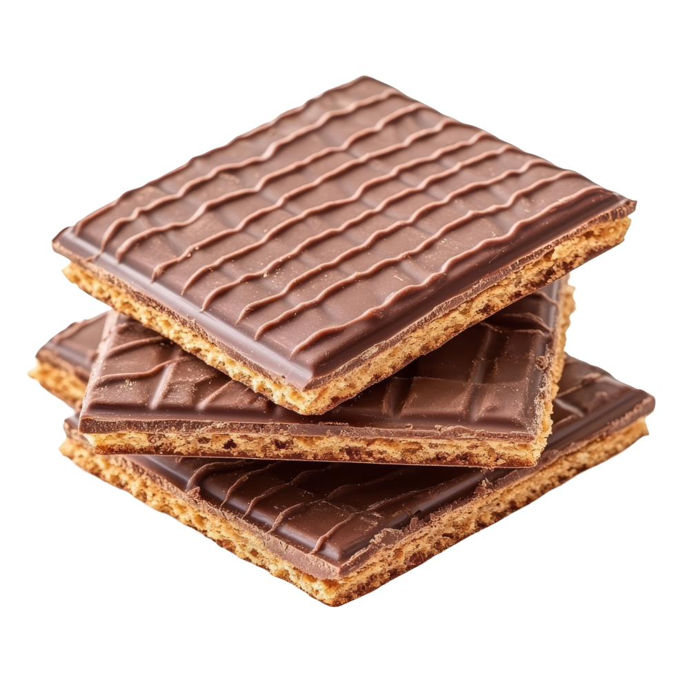 Delicious chocolate covered wafers stacked on a transparent background ready for tasting and enjoyment, wafers in chocolate isolated on transparent background png