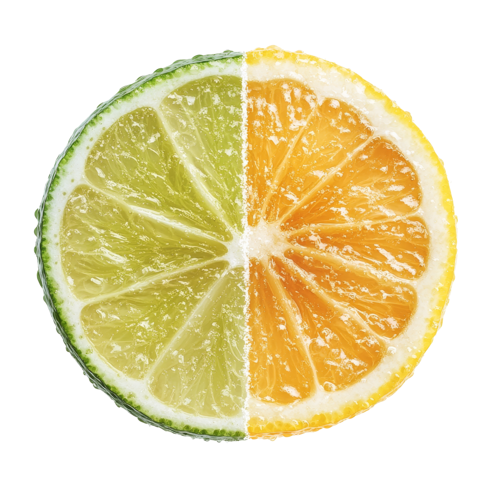 Bright and fresh lemon and lime slices arranged symmetrically against a clean transparent background, lemon and lime slice isolated on transparent background png