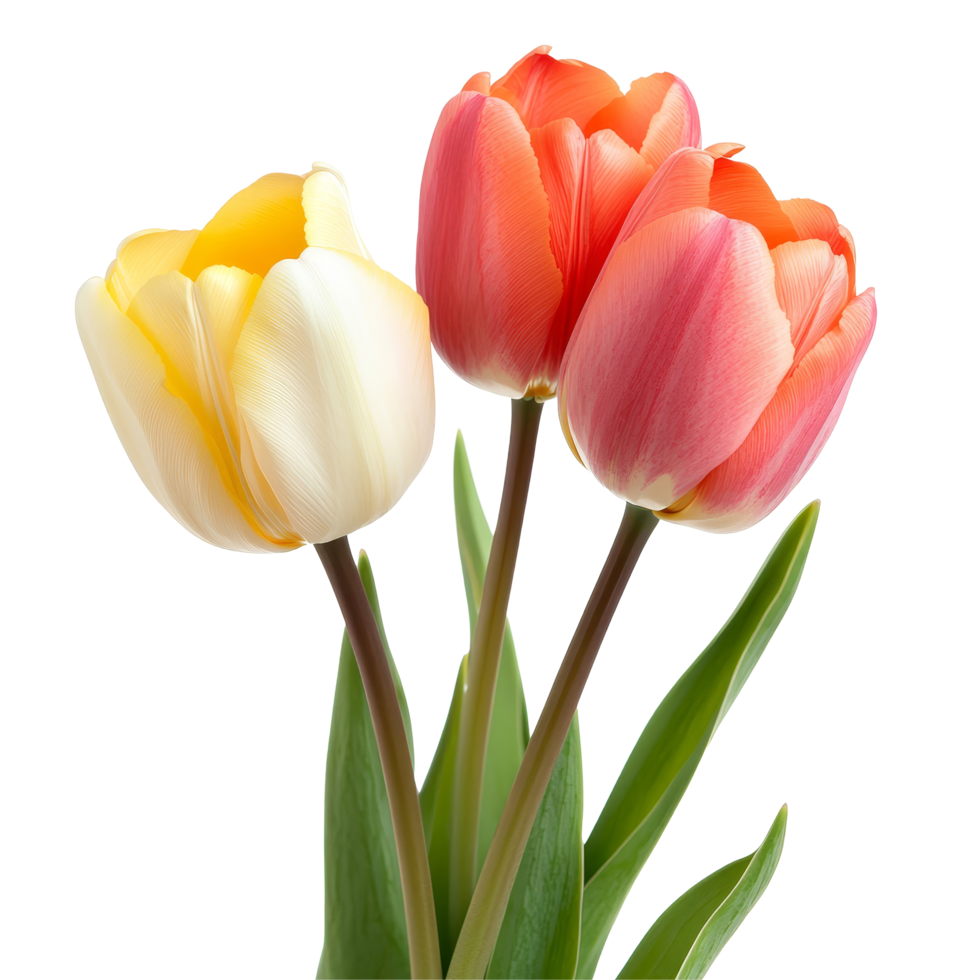Beautiful tulip flowers in vibrant colors isolated on a transparent background showcasing natures elegance, Tulip flowers isolated on transparent background cutout png