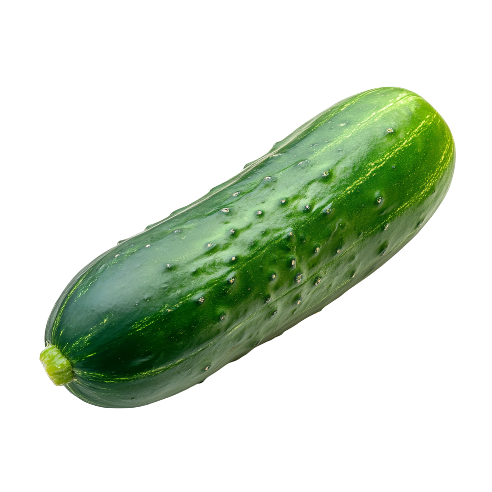 Fresh cucumber resting on a clean transparent background with vivid hue enhancement showcasing its texture and shape, striped cucumber on transparent background png