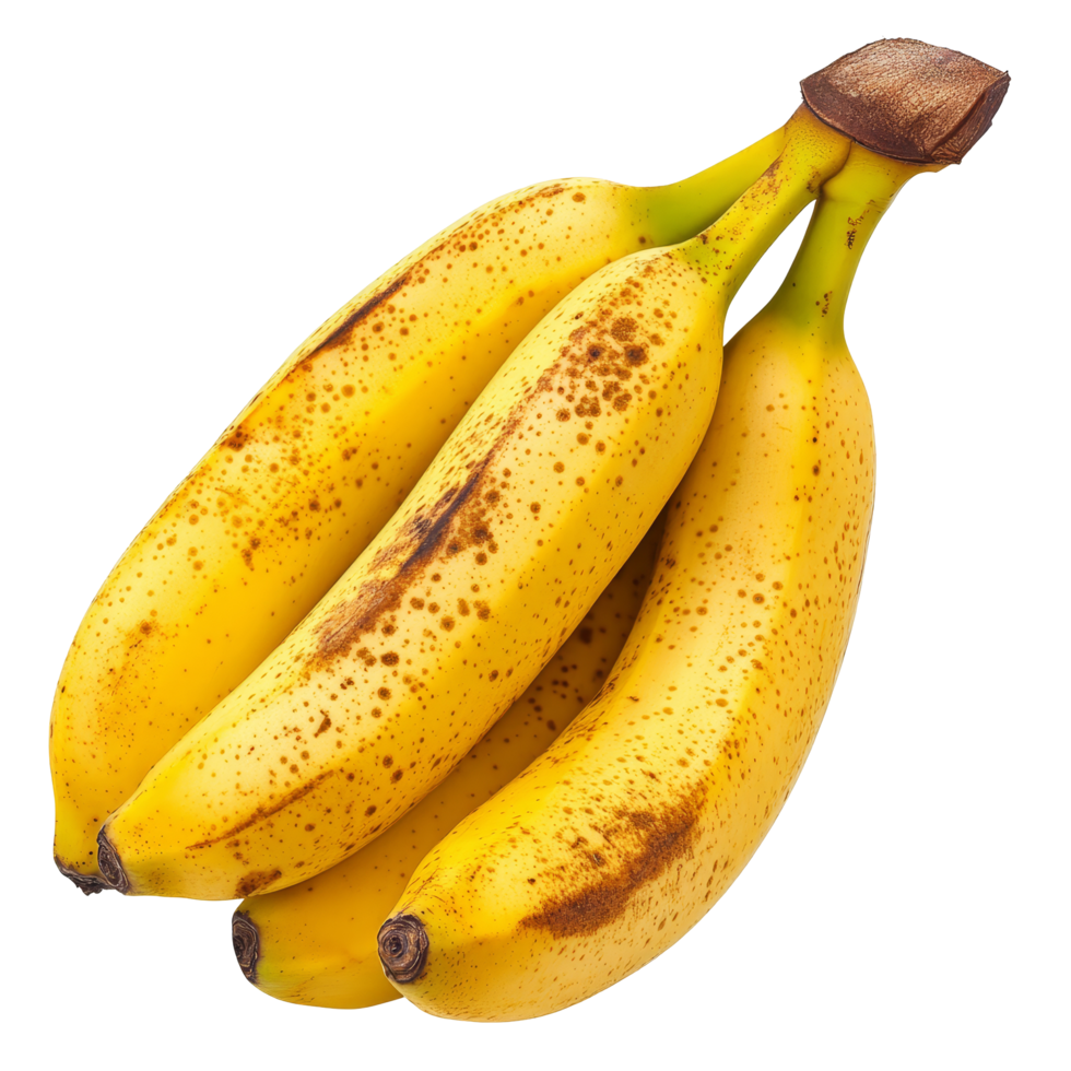 Fresh tropical bananas on a transparent background, showcasing their vibrant yellow color and unique textures, tropical banana fruit on transparent backgroundfile png
