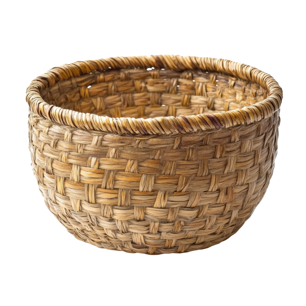 Rattan woven basket on a transparent background showcasing artisanal craftsmanship and natural materials, rattan woven basket isolated on transparent background png
