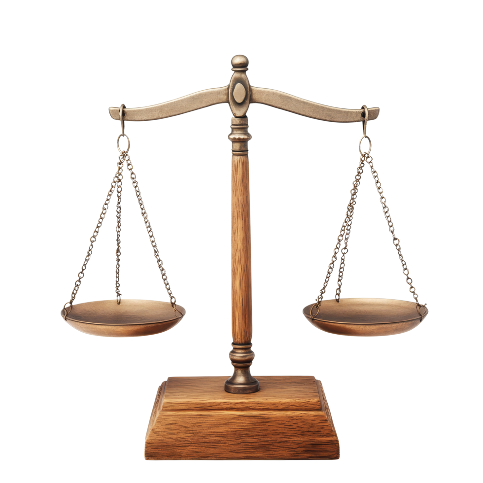 Elegant balance scales on a transparent background showcasing transparent hues and classic design details, Balance Scales on transparent background png