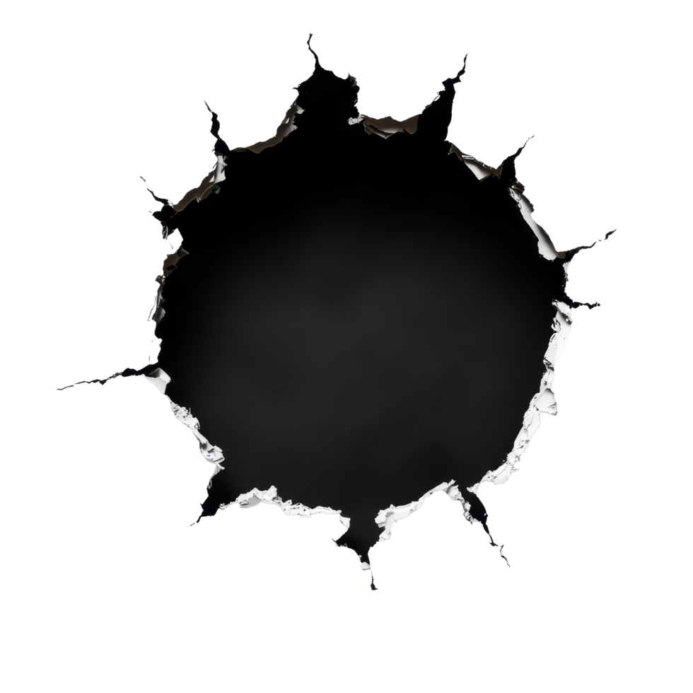 A black hole created in paper with jagged edges on a clean transparent background, black hole in paper on transparent backgroundfile png
