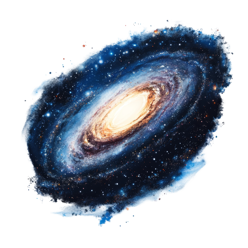 A vibrant, isolated galaxy with swirling stars and luminous core displayed on a clean transparent background, galaxy isolated on transparent background png
