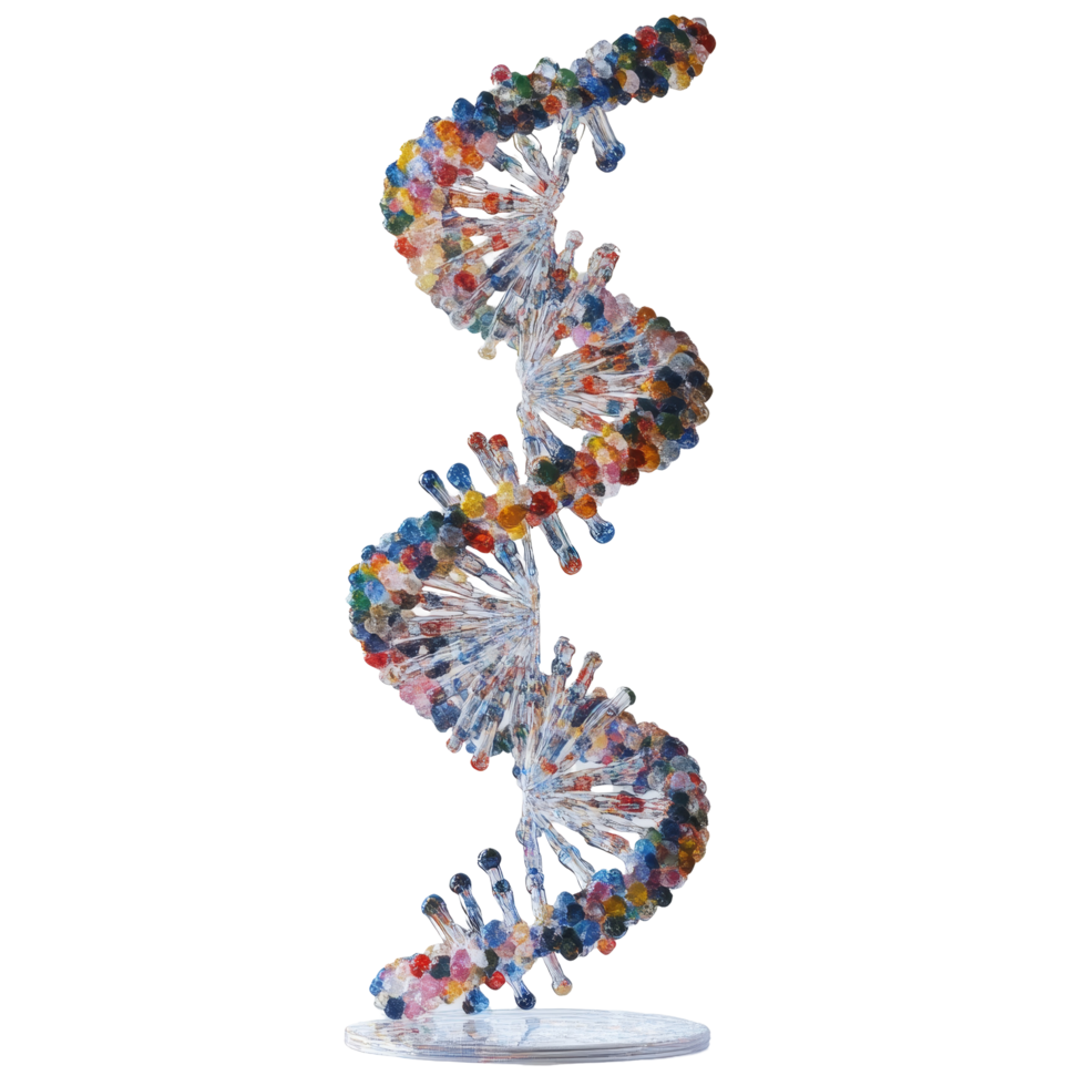 vistoso adn doble hélice estructura con reluciente representación en un minimalista mostrar, adn estructura png