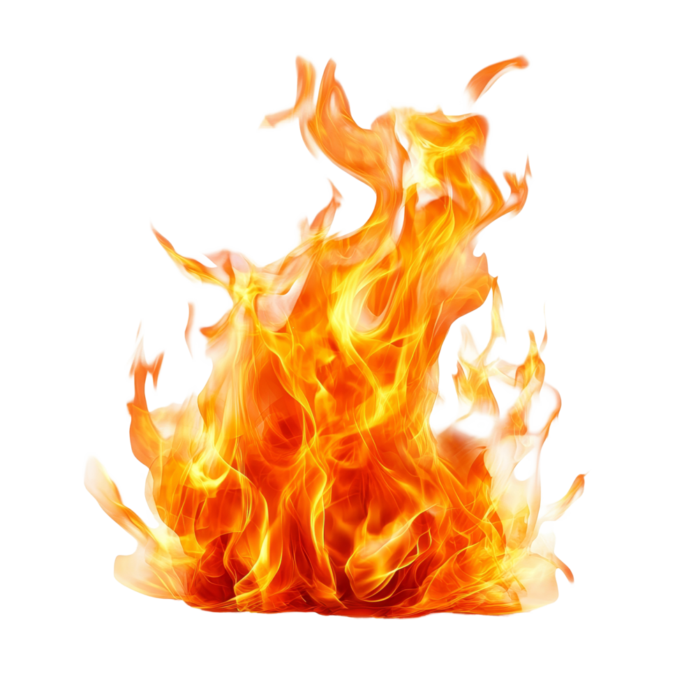 Vivid orange fire flame on a bright transparent background with dynamic movement and brilliant colors for artistic purposes, Fire flame on transparent background. Fire flame transparent background png