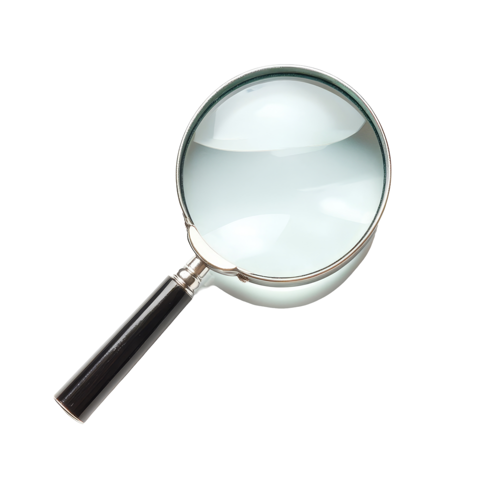A clear magnifying glass with a sleek handle isolated on a bright transparent background for enhanced visibility and focus, magnifying glass,isolated on a transparent background png