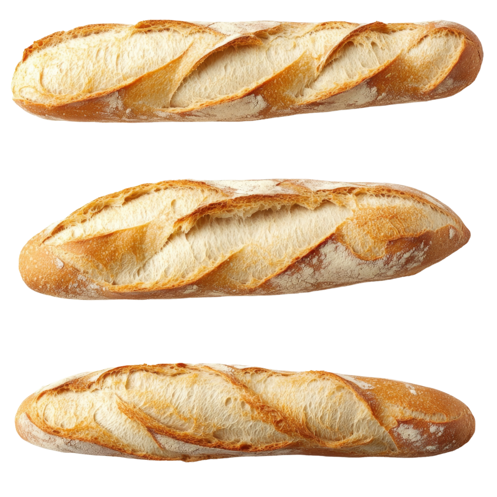 Different angle of sliced baguette showcasing its crust and texture against a plain background, Different angle of sliced baguette isolated png