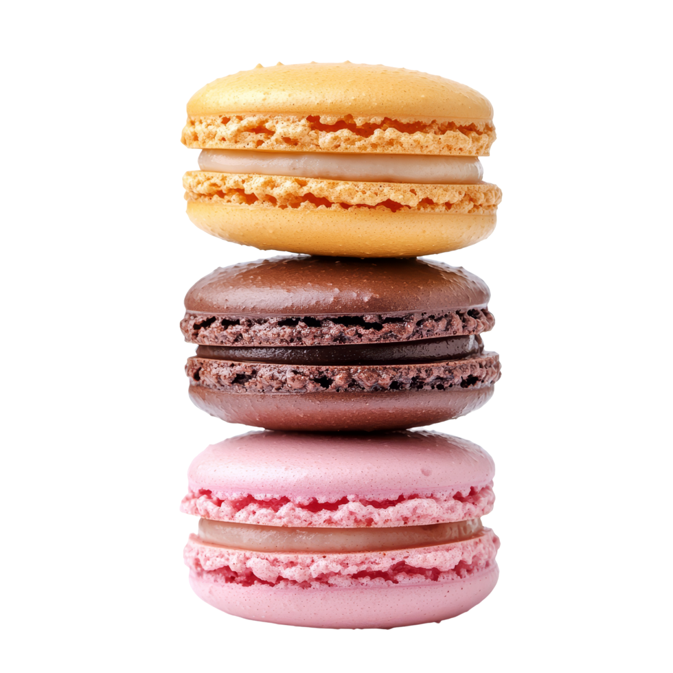 Delicious macaroons stacked neatly on a transparent background with rich colors and textures appealing to dessert lovers, macaroons or macaron on transparent background png