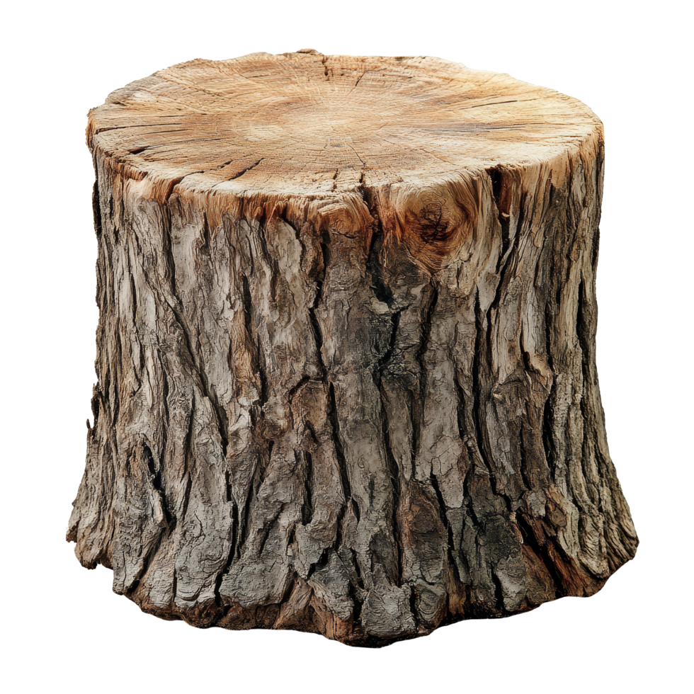 A rustic wood stump isolated on a transparent background with natural texture and detailed rings, highlighting natural beauty, wood stump isolated on transparent background png