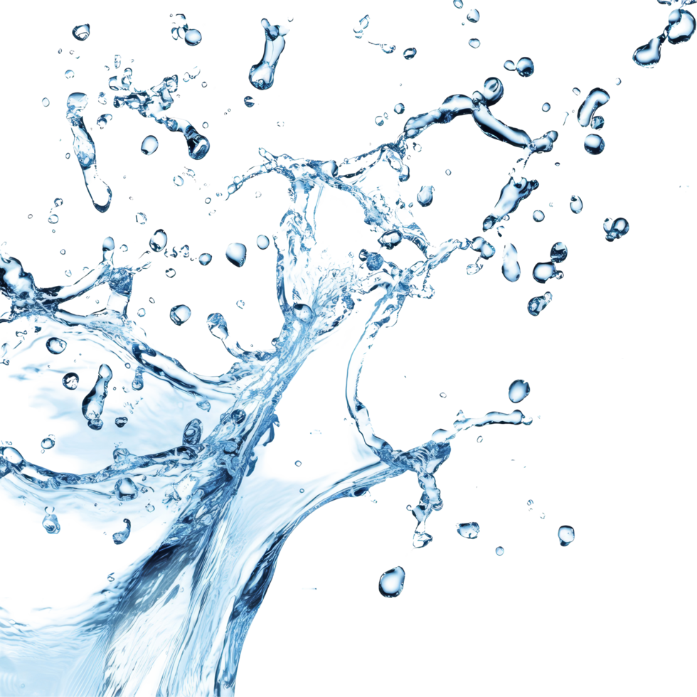 Dynamic water splash captured in high detail with droplets frozen in motion against a clean transparent background, Flowing water splash isolated png