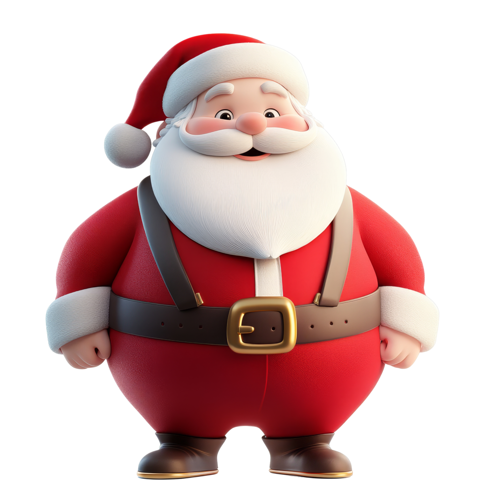 Cartoon Santa smiling brightly against a transparent background, ready for Christmas 3D Cartoon santa claus on transparent background png
