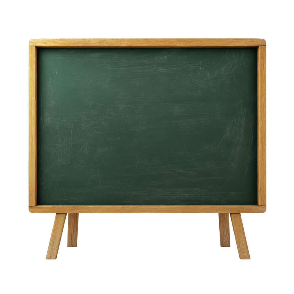 Green chalkboard with wooden frame isolated on a clean transparent background for educational and creative uses, green Chalkboard 3d isolated on transparent background png