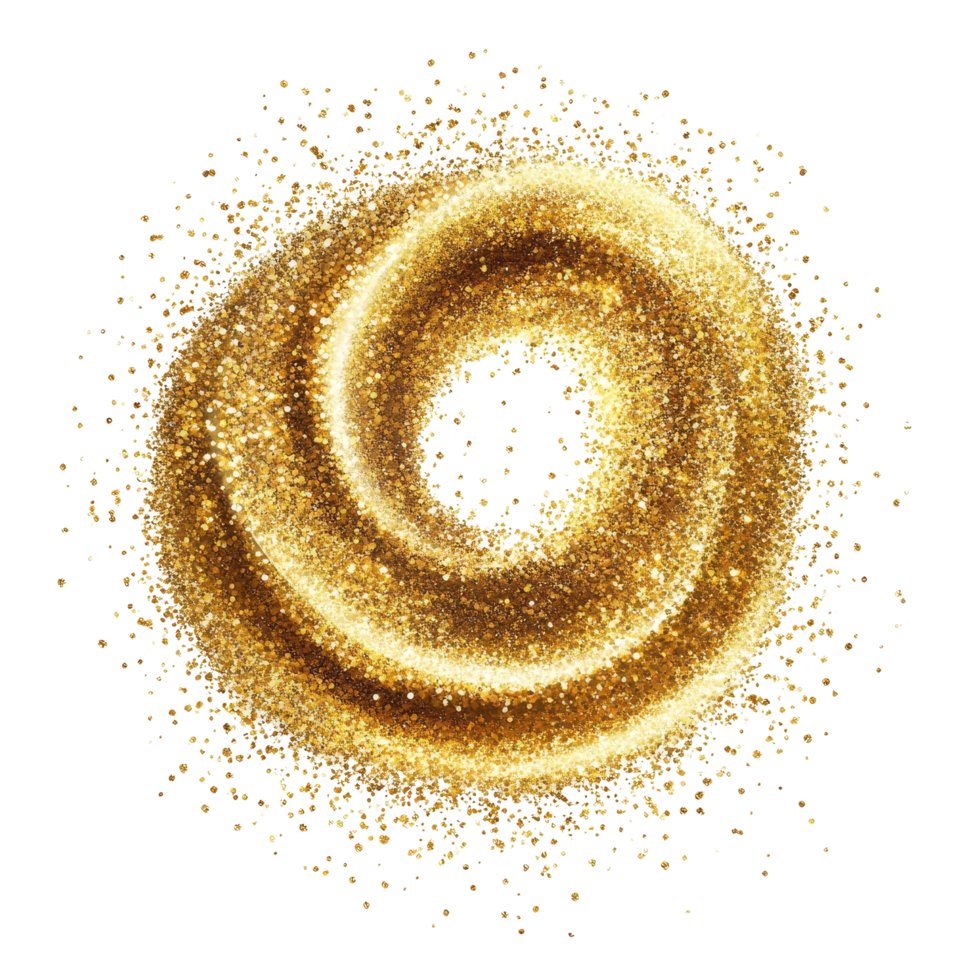 Shimmering gold glitter swirl isolated on a clean transparent background creating a captivating and elegant visual effect, gold glitter shiny swirl isolated on transparent background png