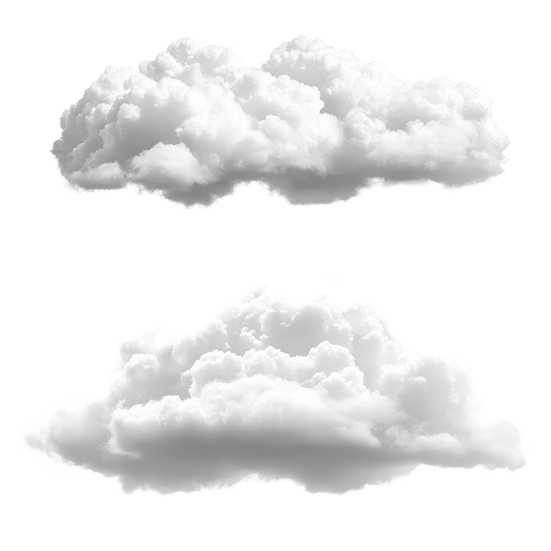 Fluffy transparent clouds against a bright transparent background