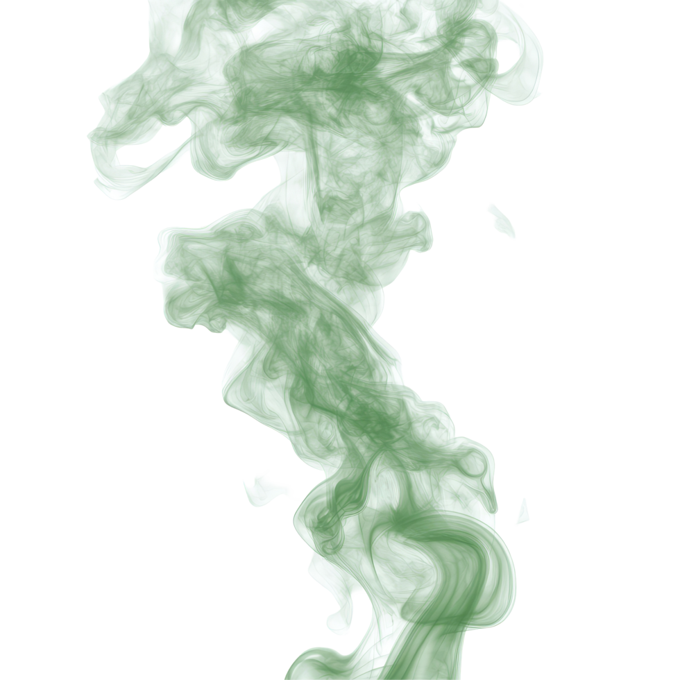 Green smoke swirl isolated on a transparent background creates a mystical and captivating visual effect, green smoke steam isolated on transparent background png