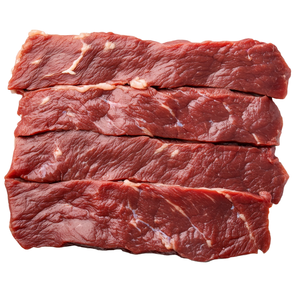 Isolated raw beef brisket slices arranged neatly on a plain surface for culinary preparation, Isolated raw beef brisket png
