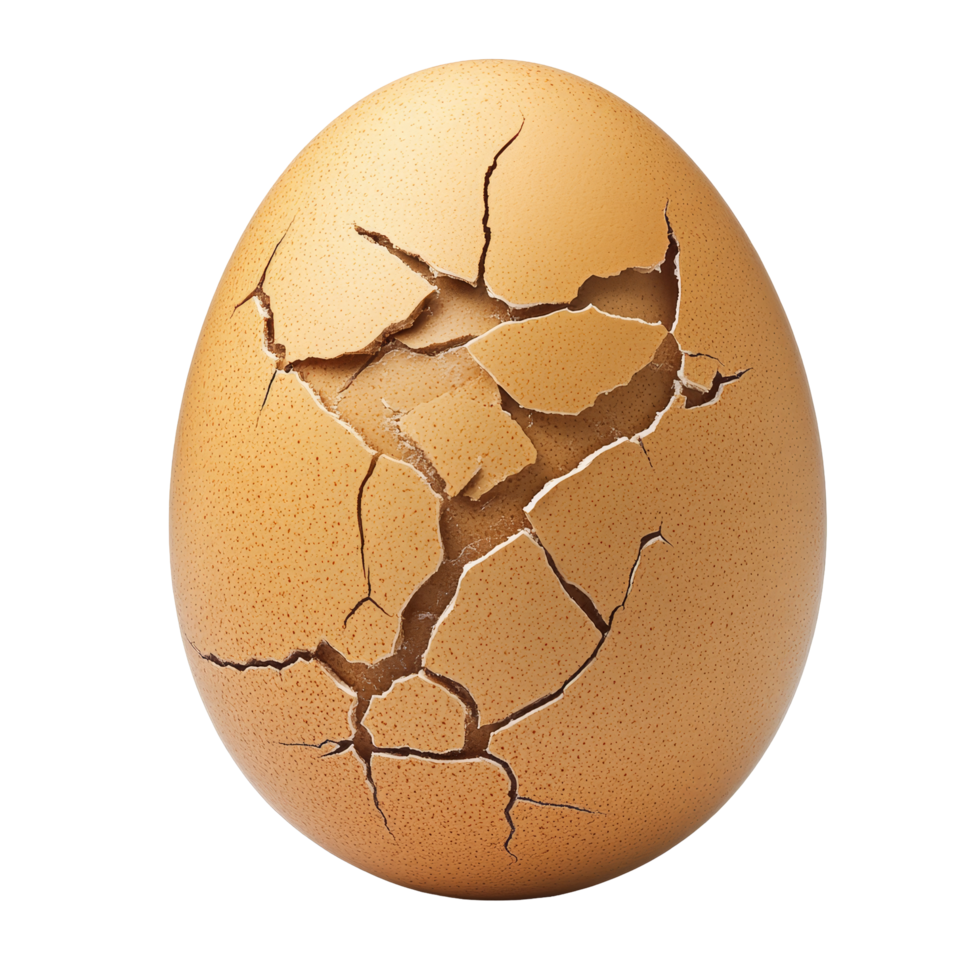 A cracked egg revealing intricate fractures against a soft transparent background in a minimalist style, Cracked egg isolated png