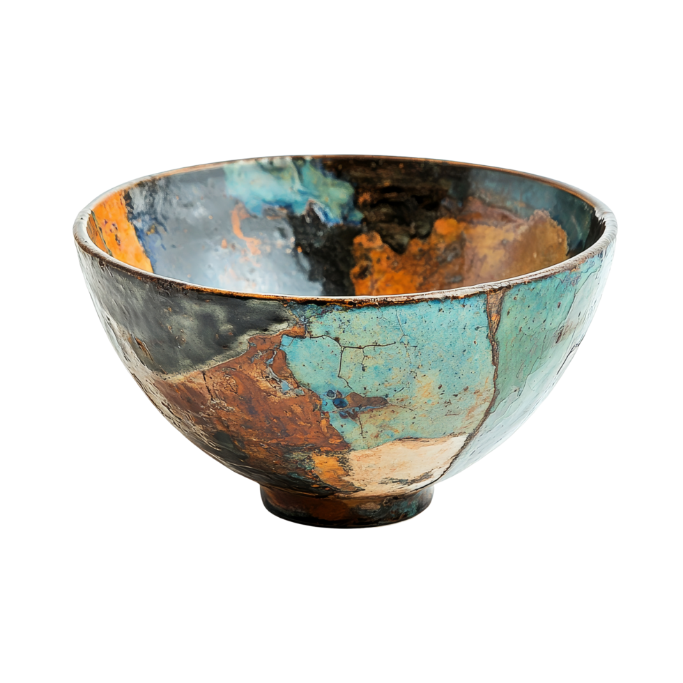 Ceramic bowl showcasing a blend of colors on a simple transparent background, a ceramic bowl on transparent backgroundfile png