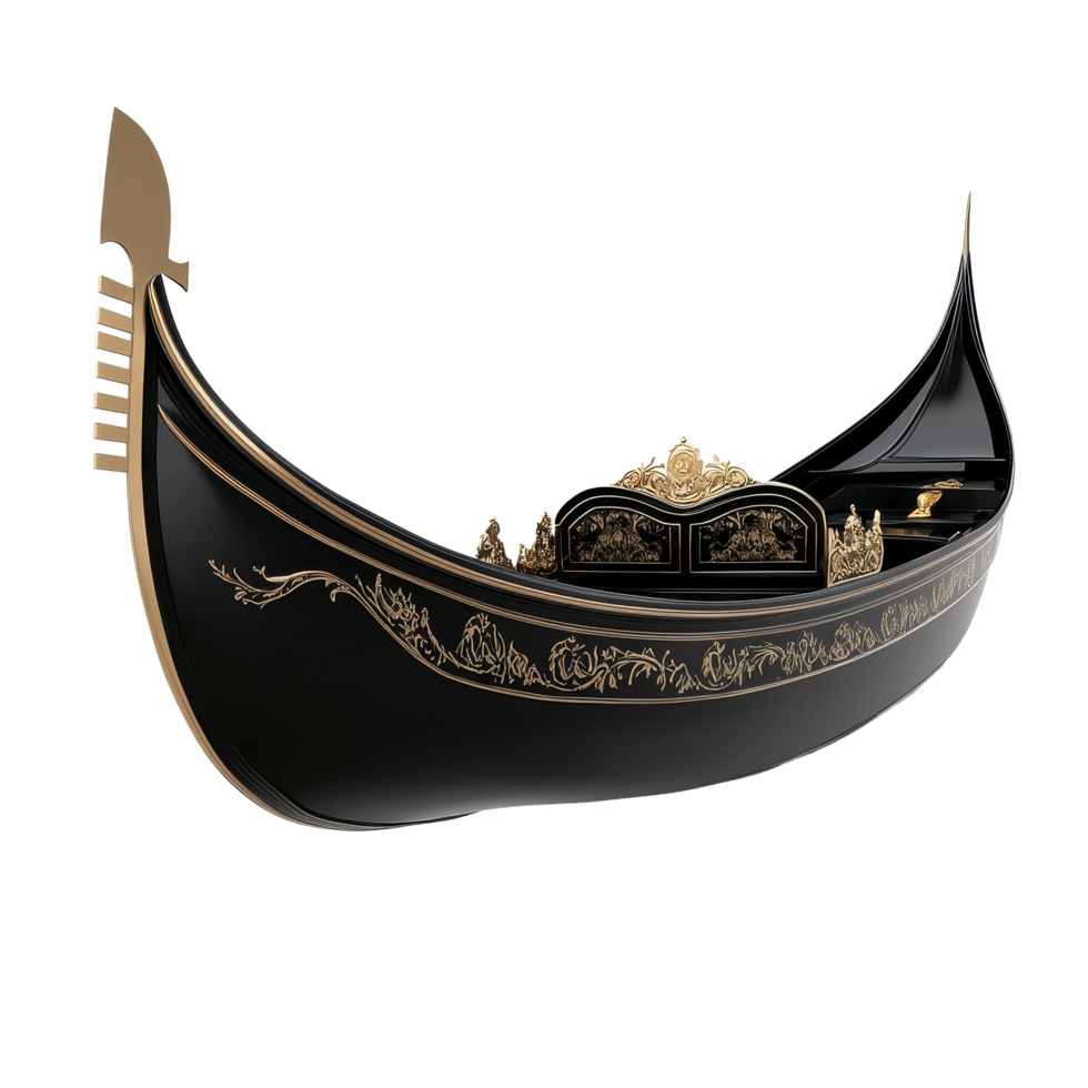 Elegant black gondola isolated on a transparent background, showcasing intricate details for design inspiration, Gondola isolated on transparent background png