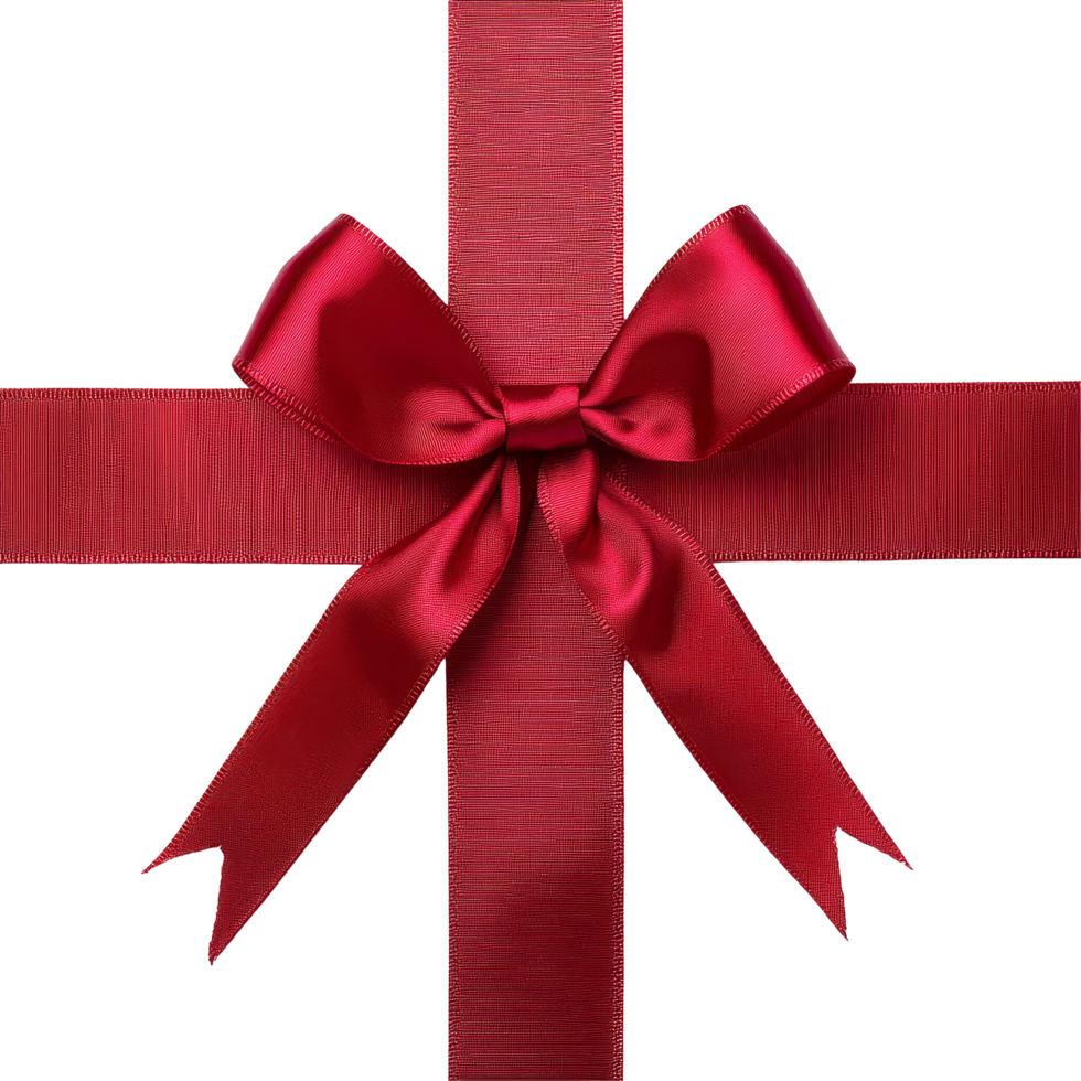 Beautiful red gift ribbon with bow arranged on a transparent background for celebrations and special occasions, Red Gift Ribbon with Bow on transparent background png