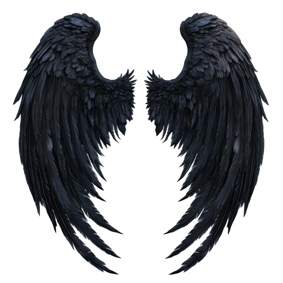 Elegant black demon wings set against a transparent background for stunning visual impact, black demon wings isolated on transparent background png