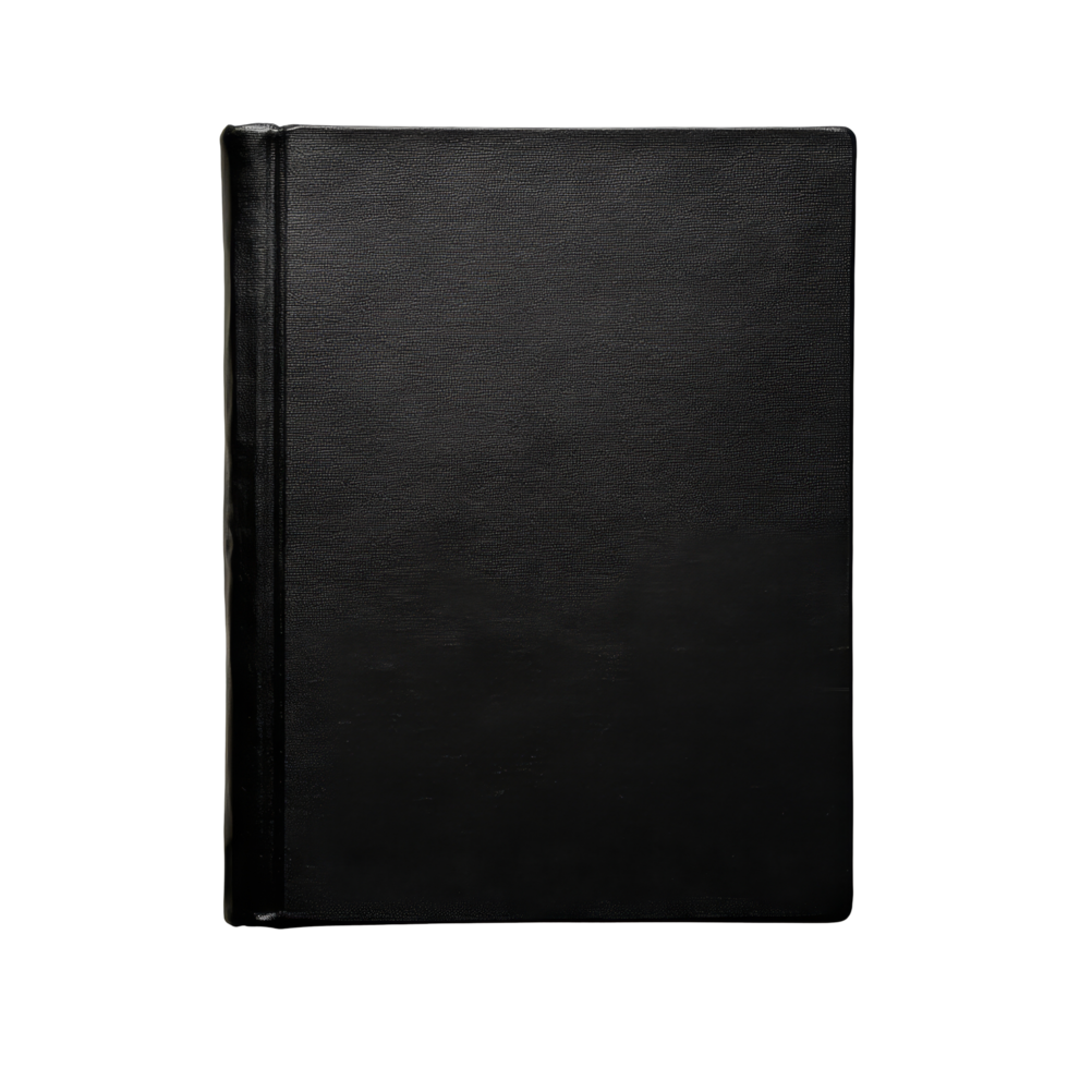 A blank square book rests on textured black paper atop a transparent surface in soft light, blank square book at black textured paper on transparent backgroundfile png