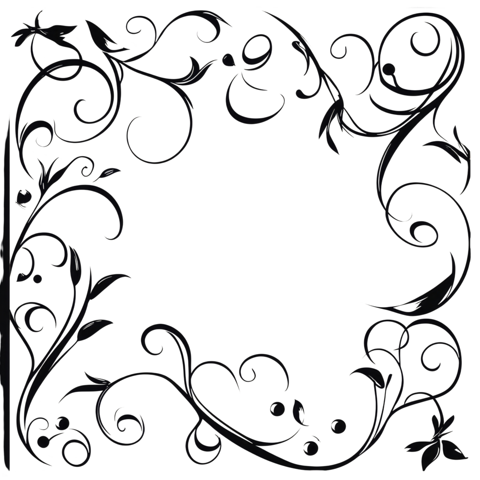 Decorative black border design featuring swirling patterns and floral motifs, black border design png