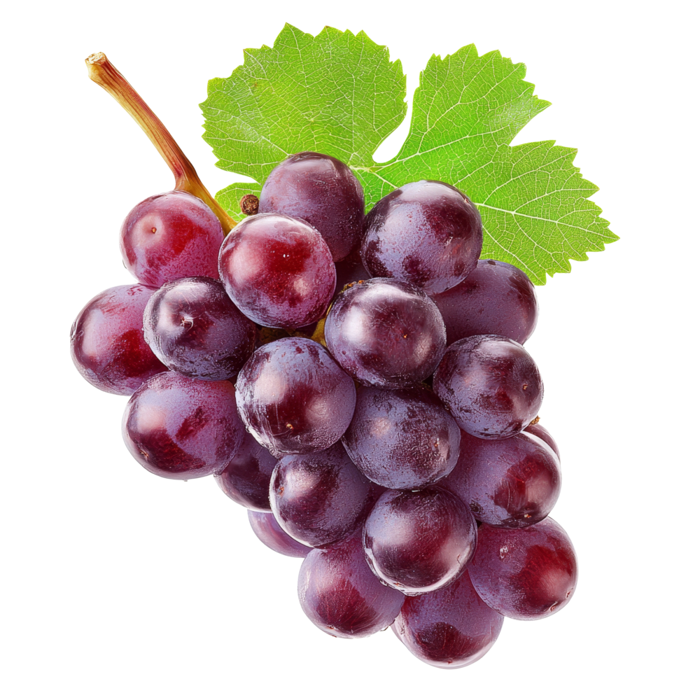 Fresh half grape with leaf isolated on a transparent background showcasing natural texture and color, half grape isolated on transparent background png