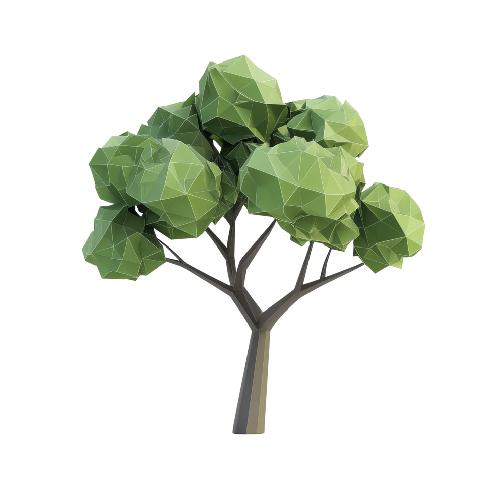 Geometric green tree design isolated on a transparent background showcasing modern art style and environmental themes, Geometric green tree flat 3d isolated on transparent background png