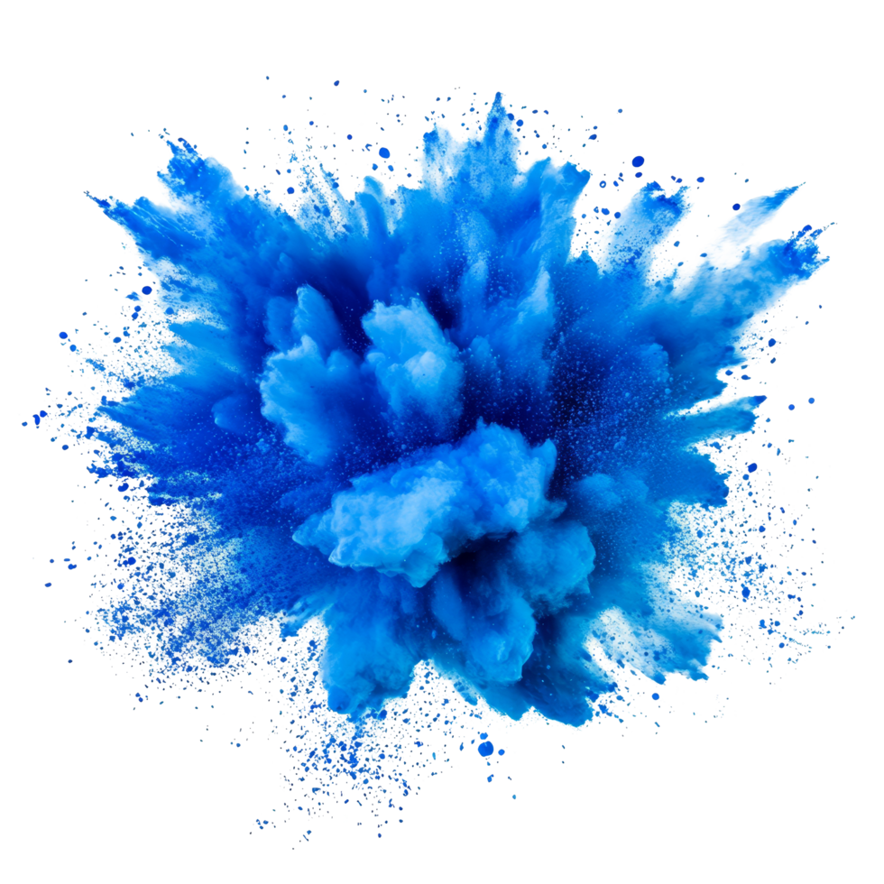 Vivid blue color explosion on a transparent background creating an eye catching visual effect, blue color explosion isolated on transparent background png