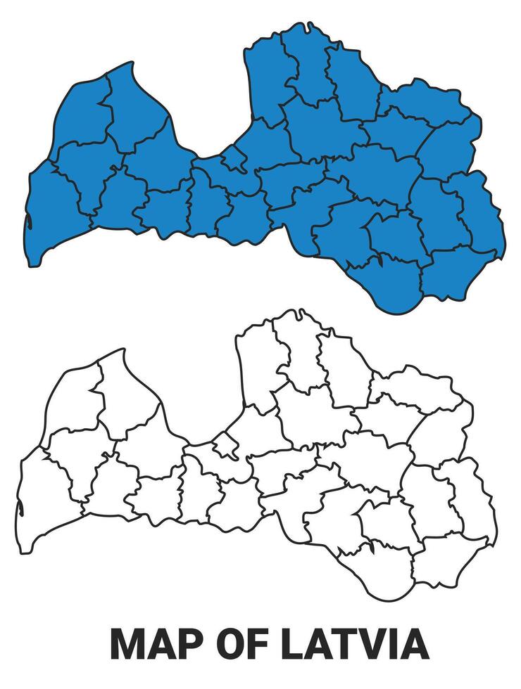 Latvia Blue detailed outline map border regions outline set vector