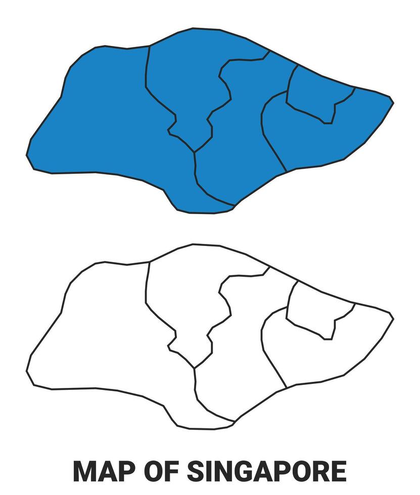 Singapore Blue detailed outline map border regions outline set vector