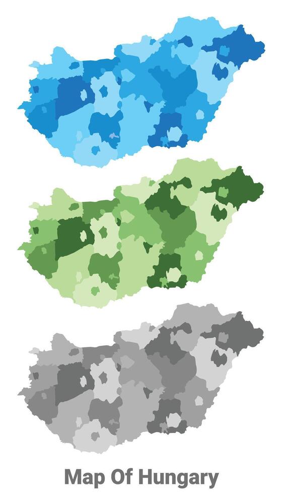 Hungary country map in different colors vector