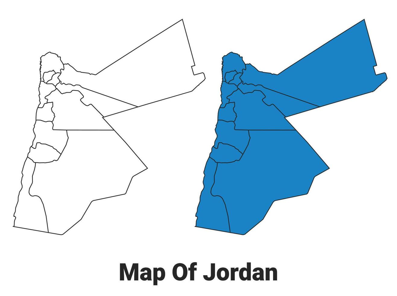 Jordan Blue detailed outline map border regions outline set vector