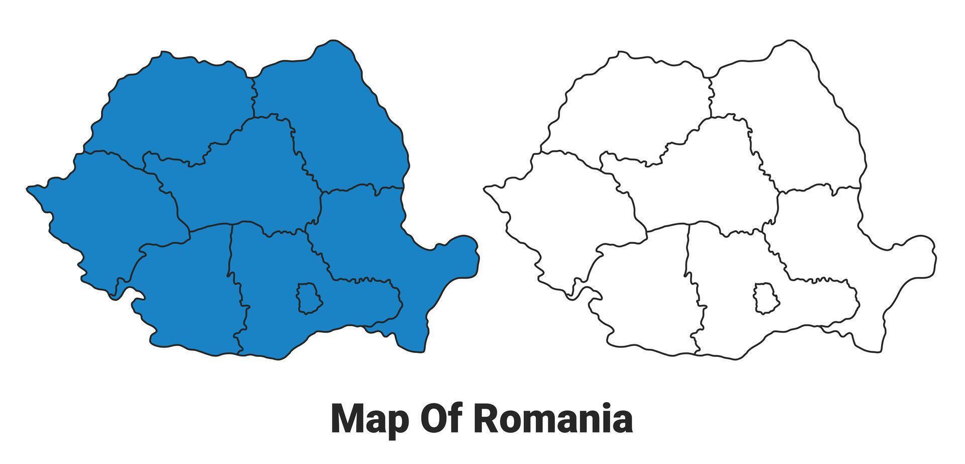 Romania Blue detailed outline map border regions outline set vector