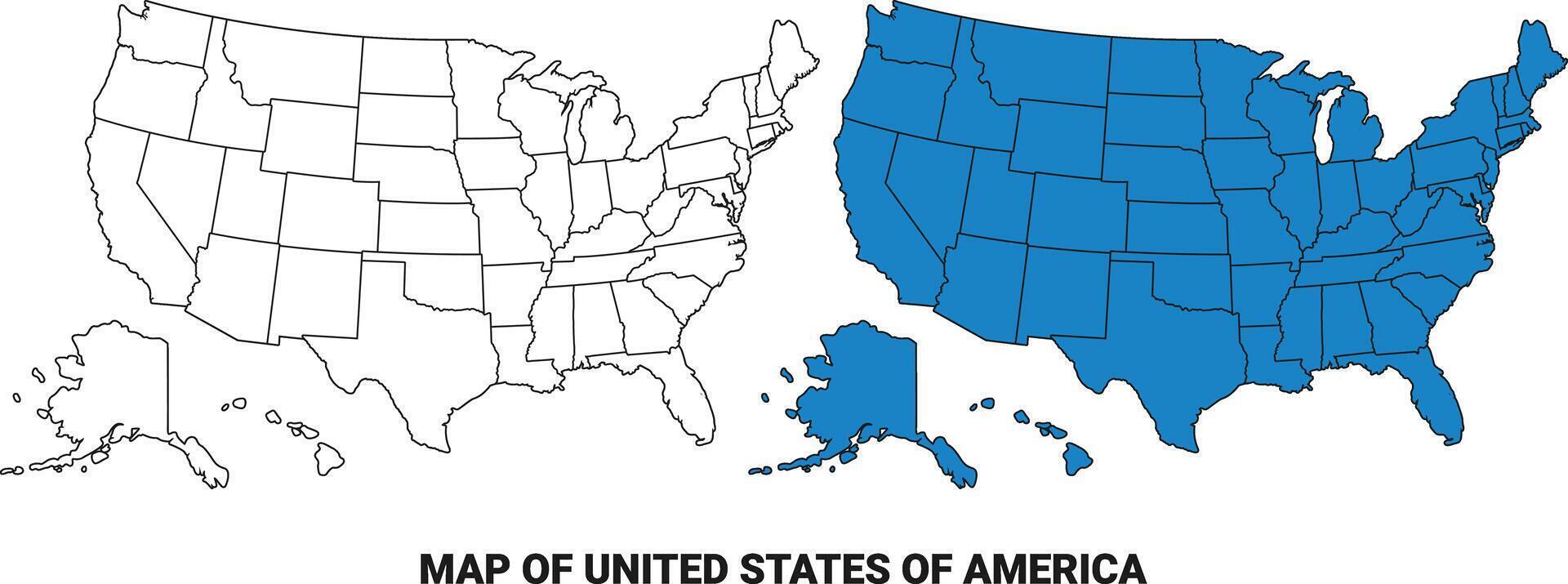United States Of America Blue detailed outline map border regions outline set vector