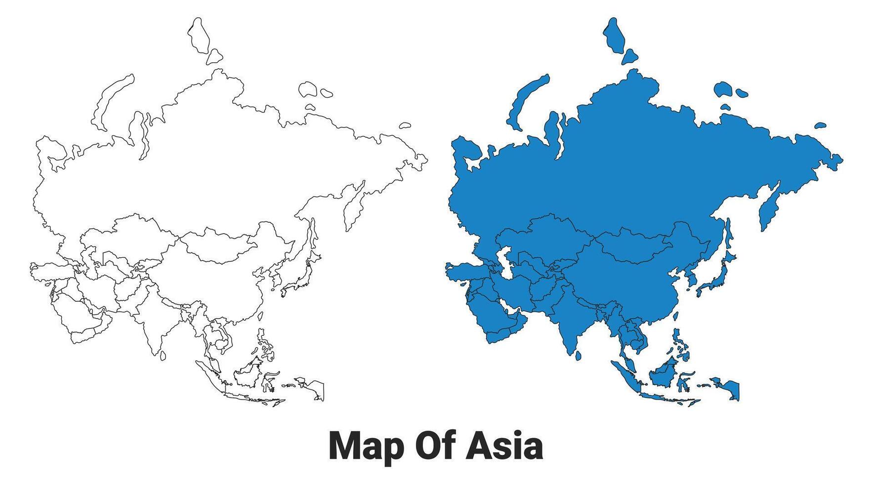 Asia Blue detailed outline map border regions outline set vector