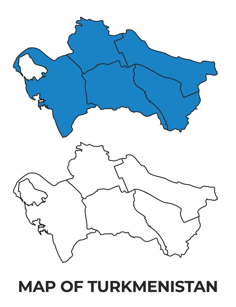 Turkmenistan Blue detailed outline map border regions outline set vector