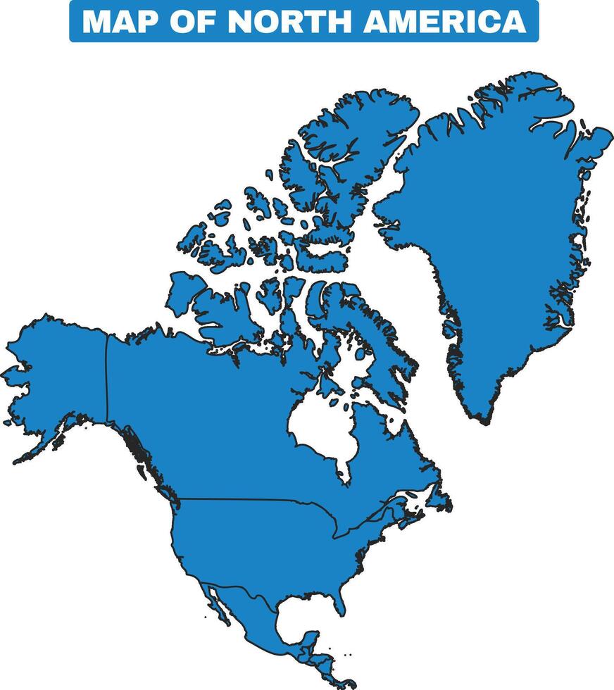 Blue North America country map border outline vector