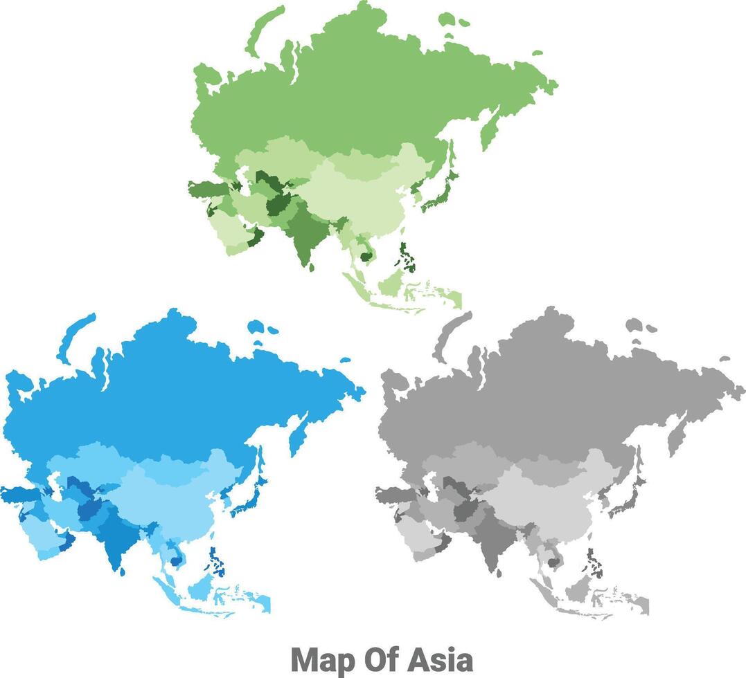 Asia map in different colors vector