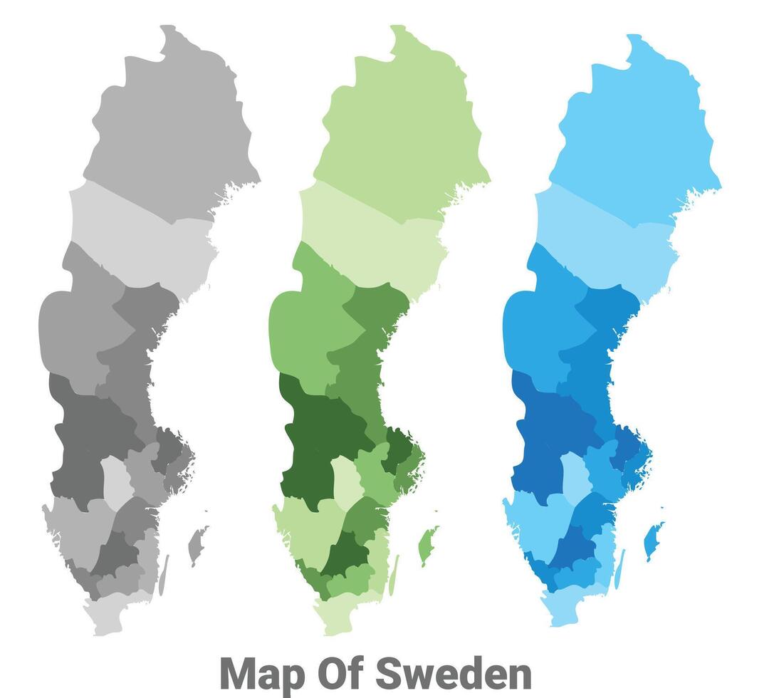 Sweden country map in different colors vector